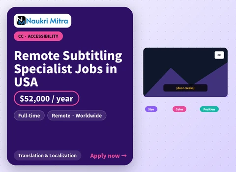 Remote Subtitling Specialist Jobs in USA